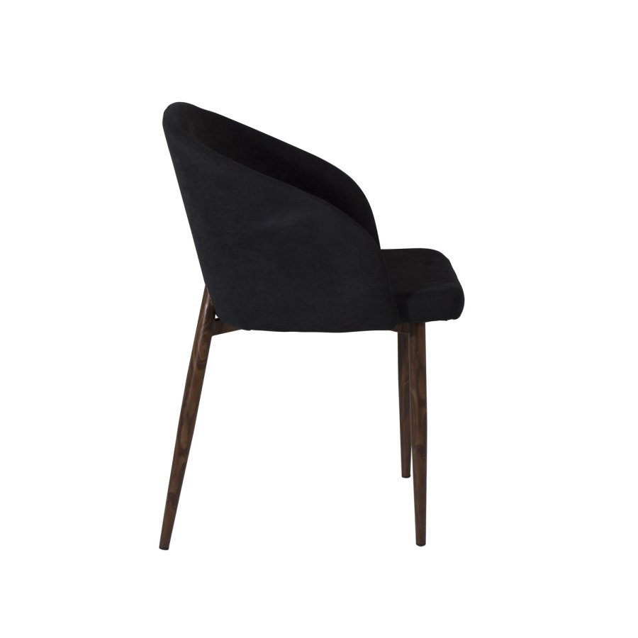 VENTURE DESIGN Arch Esszimmerstuhl, mit Armlehnen – schwarzes Polyester und Walnussfolienmetall