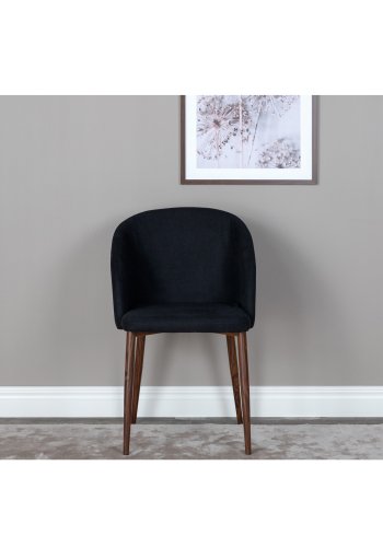 VENTURE DESIGN Arch Esszimmerstuhl, mit Armlehnen – schwarzes Polyester und Walnussfolienmetall