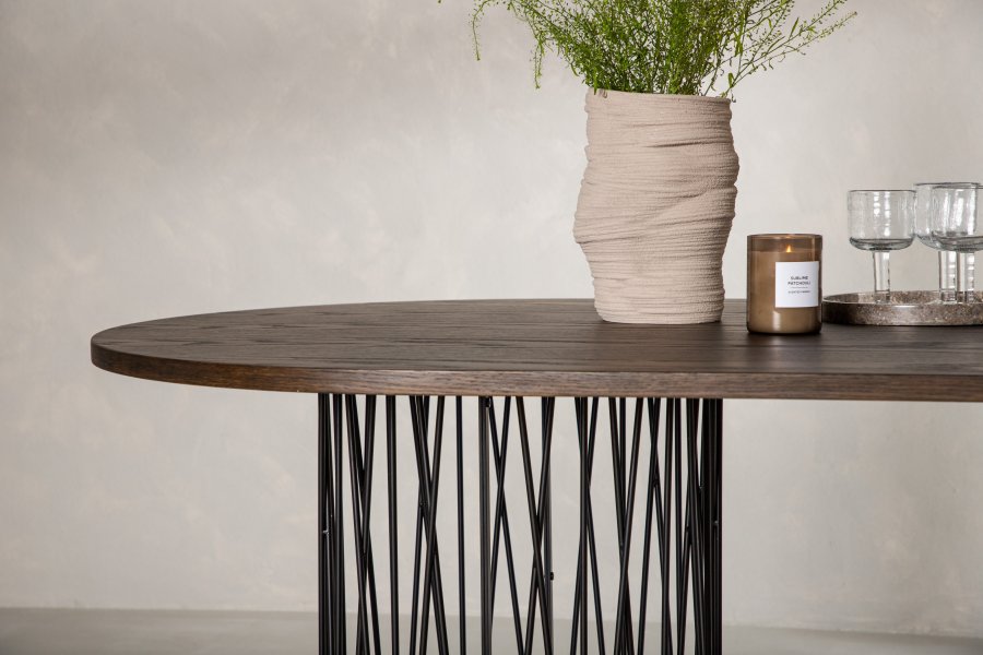 VENTURE DESIGN Stein spisebord, ovalt - mokkafiner og sort stl (220x100)