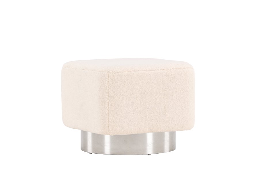 VENTURE DESIGN Newton puf, kvadratisk - offwhite polyester bamsestof og slv stl (45x45)