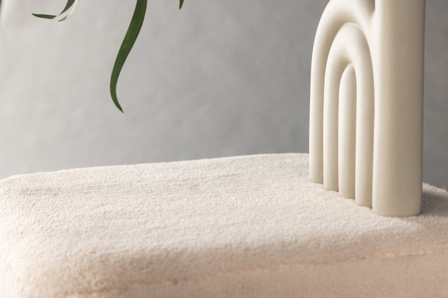 VENTURE DESIGN Newton puf, kvadratisk - offwhite polyester bamsestof og slv stl (45x45)