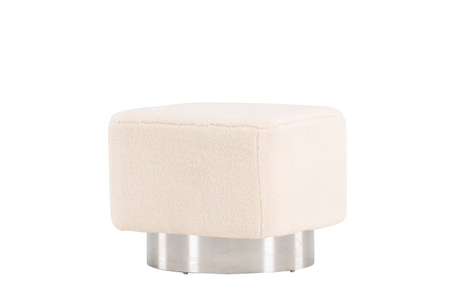 VENTURE DESIGN Newton puf, kvadratisk - offwhite polyester bamsestof og slv stl (45x45)