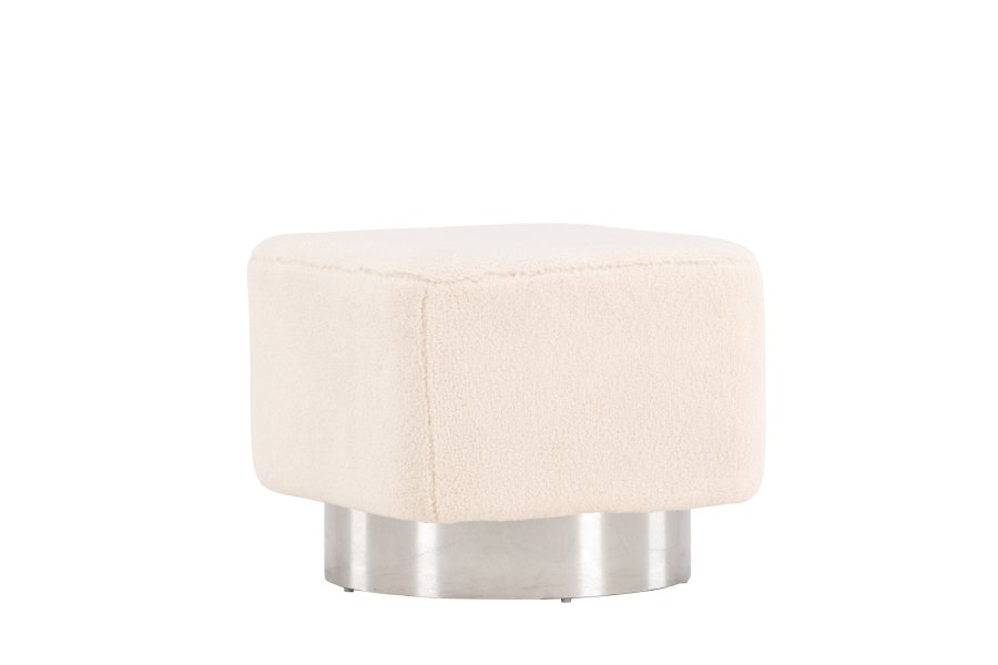 VENTURE DESIGN Newton puf, kvadratisk - offwhite polyester bamsestof og slv stl (45x45)