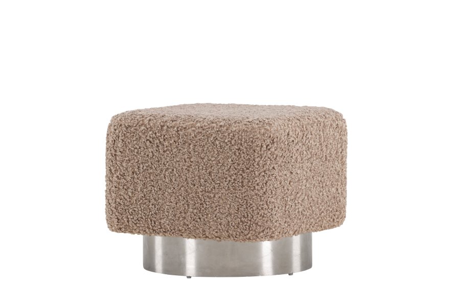 VENTURE DESIGN Newton puff, firkantet - brunt polyester teddystoff og slvstl (45x45)