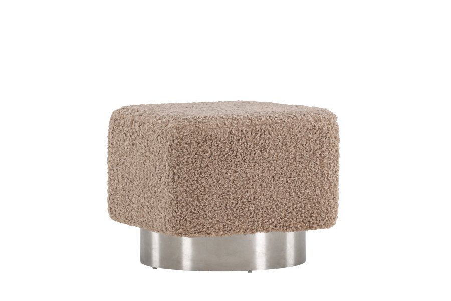 VENTURE DESIGN Newton puff, firkantet - brunt polyester teddystoff og slvstl (45x45)