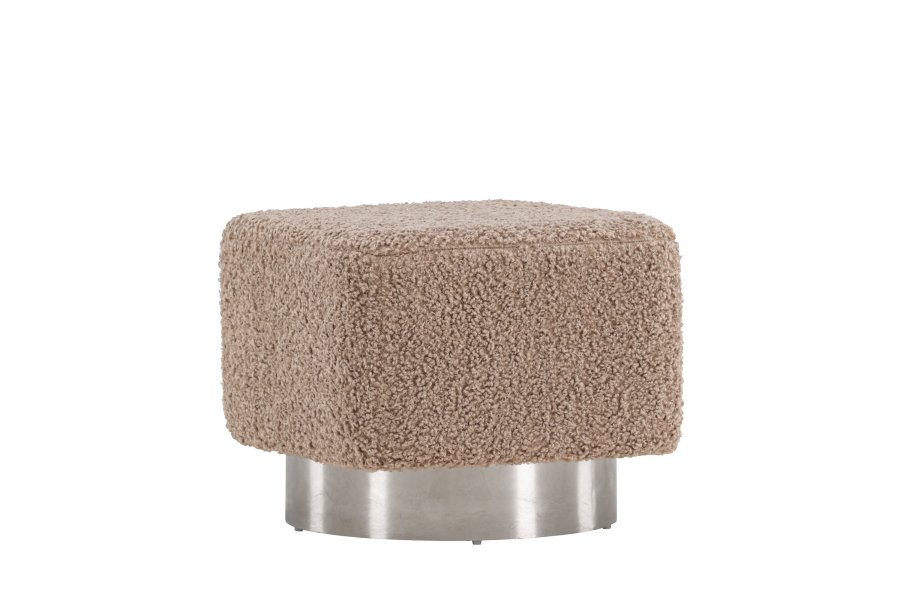 VENTURE DESIGN Newton puff, firkantet - brunt polyester teddystoff og slvstl (45x45)