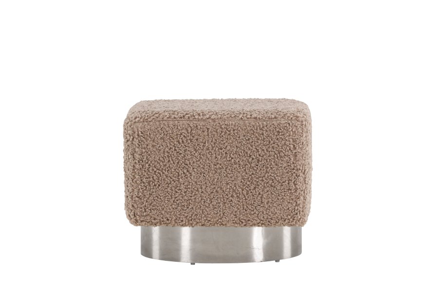 VENTURE DESIGN Newton puff, firkantet - brunt polyester teddystoff og slvstl (45x45)