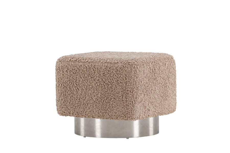 VENTURE DESIGN Newton puff, firkantet - brunt polyester teddystoff og slvstl (45x45)