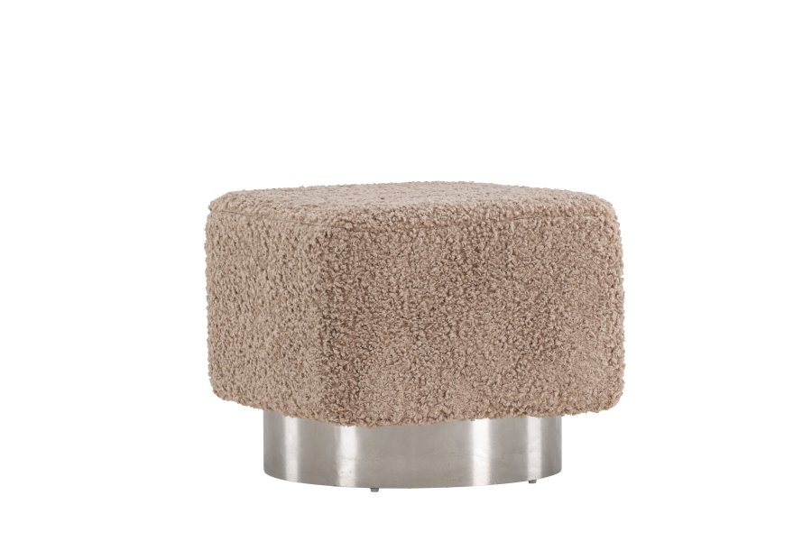 VENTURE DESIGN Newton puff, firkantet - brunt polyester teddystoff og slvstl (45x45)