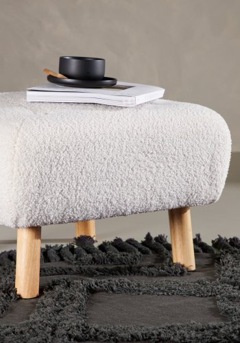 VENTURE DESIGN Salina-puff, firkantet - hvit teddystoff polyester og naturlig gummitre (60x60)