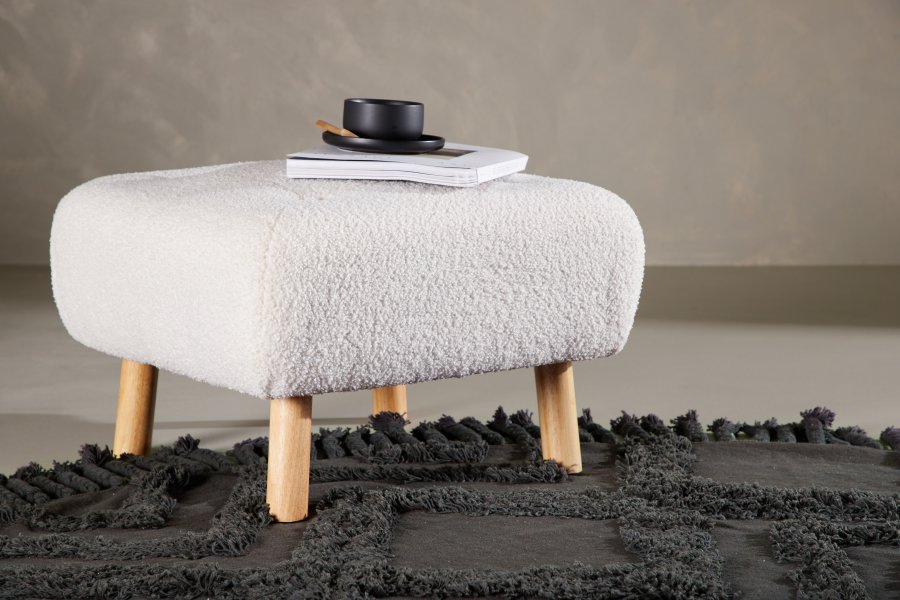 VENTURE DESIGN Salina-puff, firkantet - hvit teddystoff polyester og naturlig gummitre (60x60)