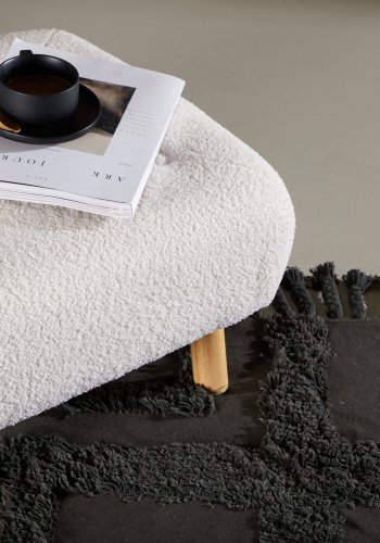 VENTURE DESIGN Salina-puff, firkantet - hvit teddystoff polyester og naturlig gummitre (60x60)