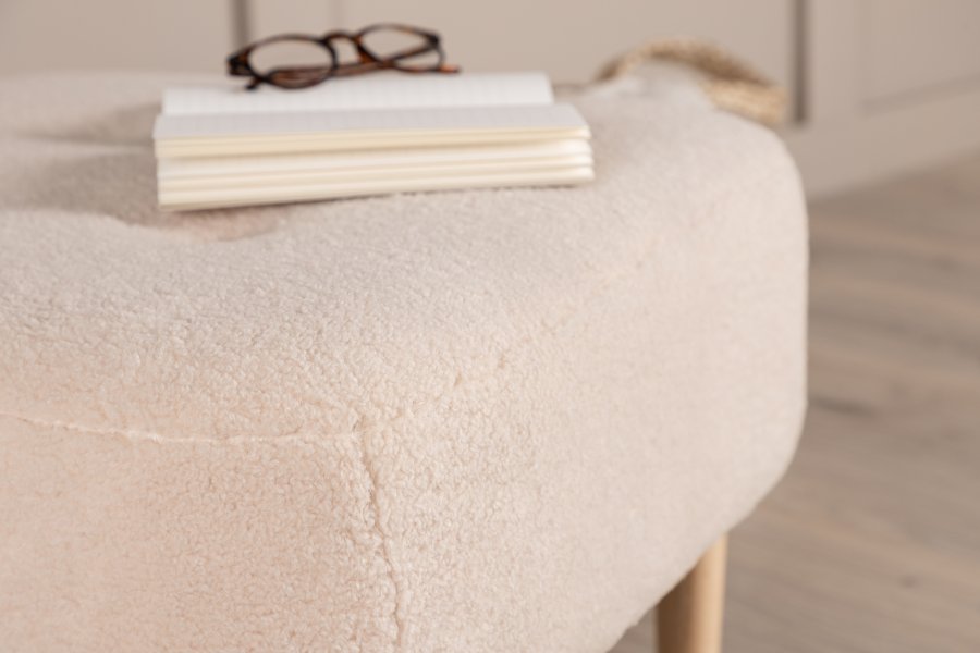 VENTURE DESIGN Salina-puff, firkantet - hvit fleecepolyester og naturlig gummitre (59x59)