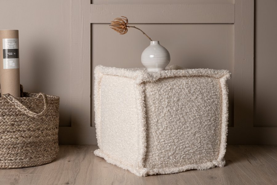VENTURE DESIGN Castine puff, firkantet - hvit bouclé (40x40)
