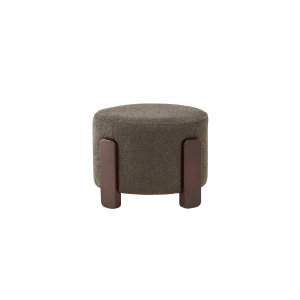 VENTURE DESIGN Coffey puf, rund - mrkegr bouclé polyester og mrkebrun gummitr (52,5)