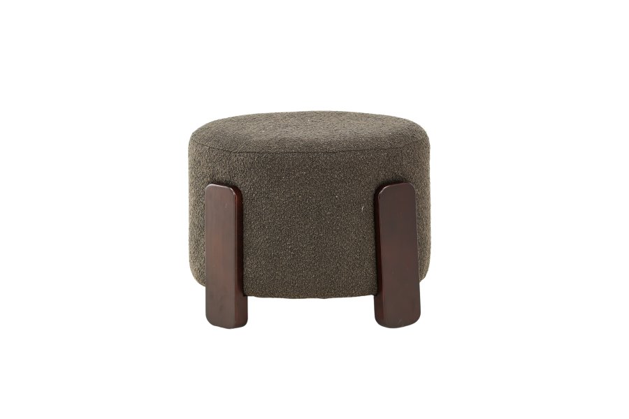 VENTURE DESIGN Kaffepuff, rund - mrkegr bouclé polyester og mrkebrunt gummitre (52,5)