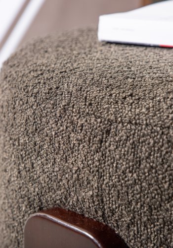 VENTURE DESIGN Kaffepuff, rund - mrkegr bouclé polyester og mrkebrunt gummitre (52,5)