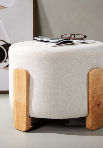 VENTURE DESIGN Kaffepuff, rund - hvit lin/polyester og naturgummitre (52,5)