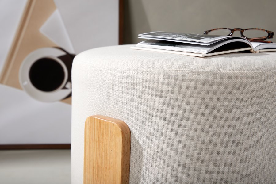 VENTURE DESIGN Kaffepuff, rund - hvit lin/polyester og naturgummitre (52,5)