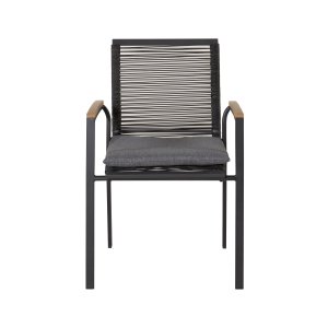 VENTURE DESIGN Dallas havestol, m. armln og hynde - natur teaktr, sort polyesterreb og stl