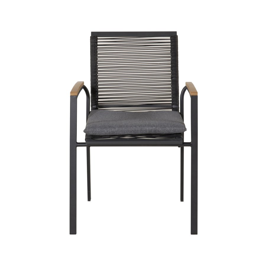 VENTURE DESIGN Dallas hagestol, med armlener og pute - naturlig teak, svart polyestertau og stl