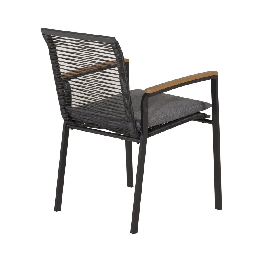 VENTURE DESIGN Dallas hagestol, med armlener og pute - naturlig teak, svart polyestertau og stl