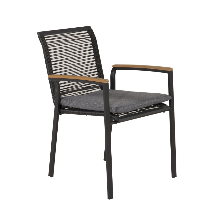 VENTURE DESIGN Dallas hagestol, med armlener og pute - naturlig teak, svart polyestertau og stl