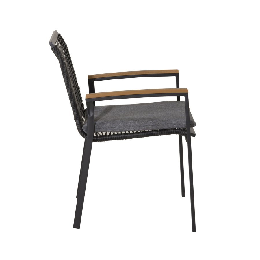 VENTURE DESIGN Dallas hagestol, med armlener og pute - naturlig teak, svart polyestertau og stl