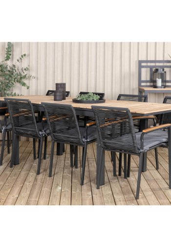 VENTURE DESIGN Dallas hagestol, med armlener og pute - naturlig teak, svart polyestertau og stl