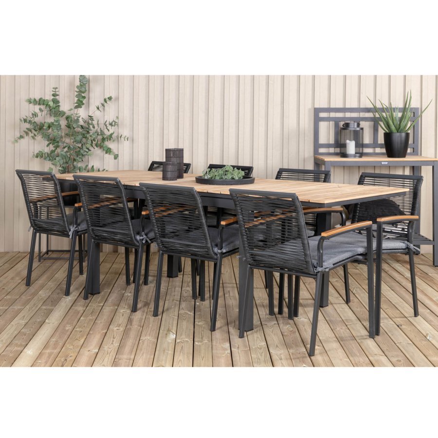 VENTURE DESIGN Dallas hagestol, med armlener og pute - naturlig teak, svart polyestertau og stl