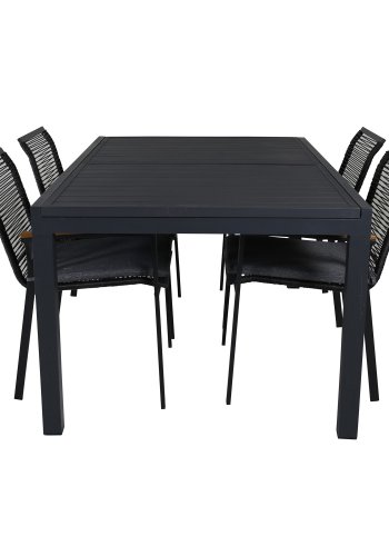 VENTURE DESIGN Dallas hagestol, med armlener og pute - naturlig teak, svart polyestertau og stl