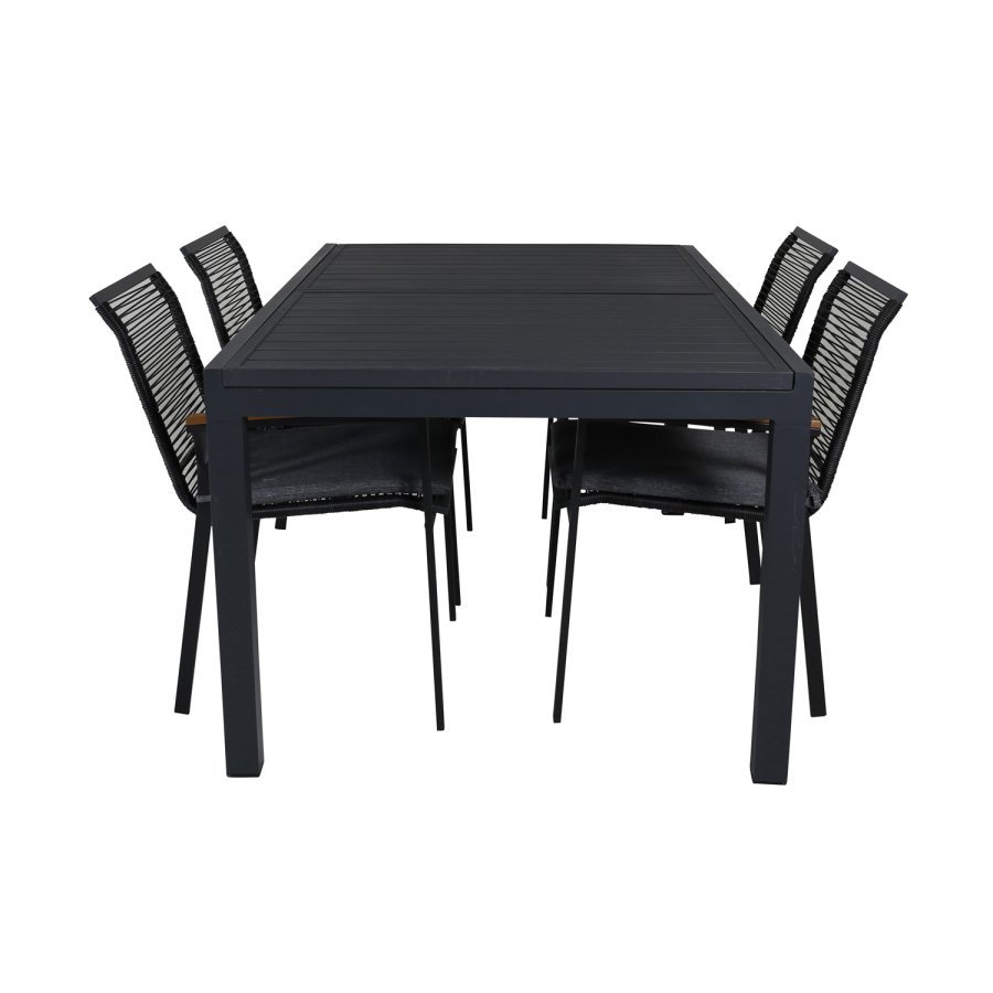 VENTURE DESIGN Dallas hagestol, med armlener og pute - naturlig teak, svart polyestertau og stl