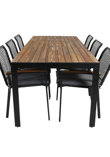 VENTURE DESIGN Dallas hagestol, med armlener og pute - naturlig teak, svart polyestertau og stl