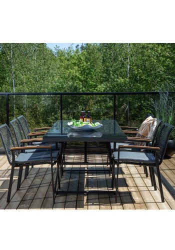 VENTURE DESIGN Dallas Gartentisch, rechteckig - Schwarzglas/Aluminium/Kunststoff (193x90)