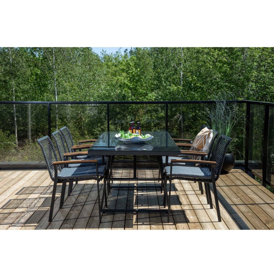 VENTURE DESIGN Dallas Gartentisch, rechteckig - Schwarzglas/Aluminium/Kunststoff (193x90)