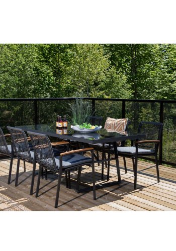 VENTURE DESIGN Dallas Gartentisch, rechteckig - Schwarzglas/Aluminium/Kunststoff (193x90)