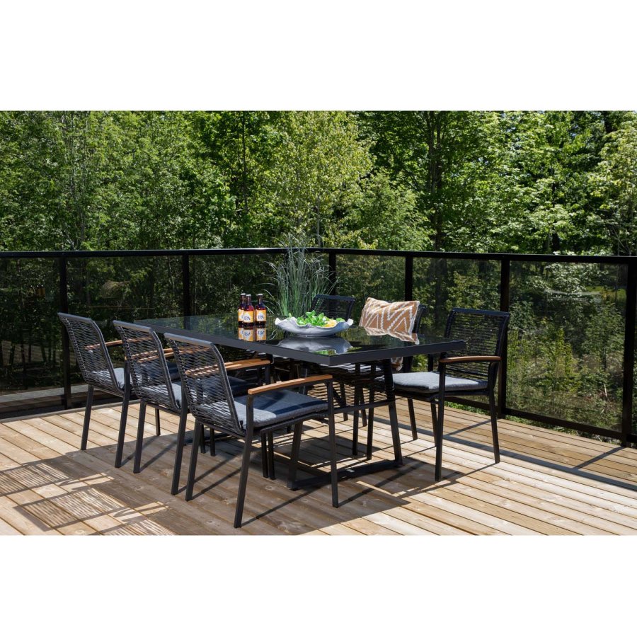 VENTURE DESIGN Dallas Gartentisch, rechteckig - Schwarzglas/Aluminium/Kunststoff (193x90)