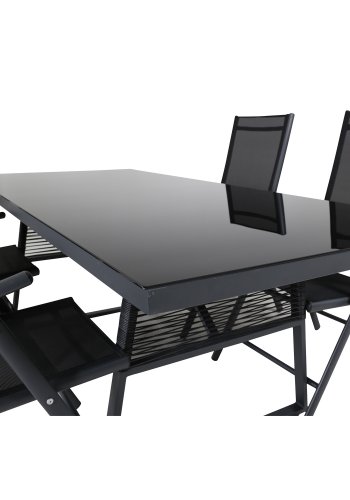VENTURE DESIGN Dallas Gartentisch, rechteckig - Schwarzglas/Aluminium/Kunststoff (193x90)