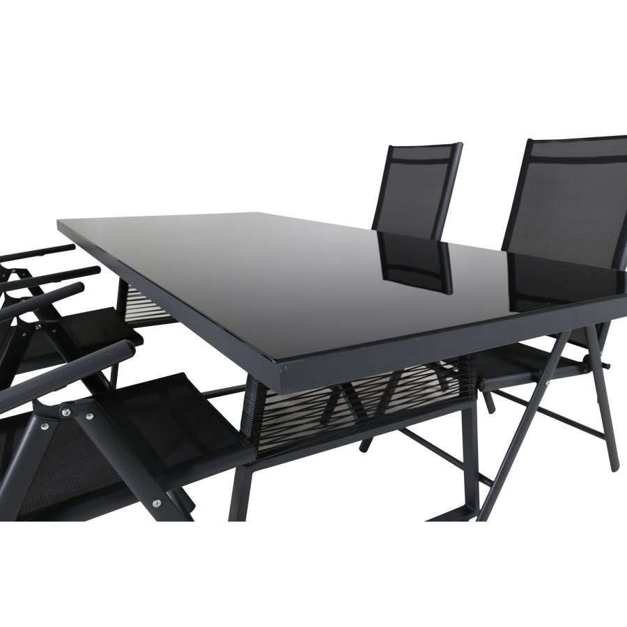 VENTURE DESIGN Dallas Gartentisch, rechteckig - Schwarzglas/Aluminium/Kunststoff (193x90)