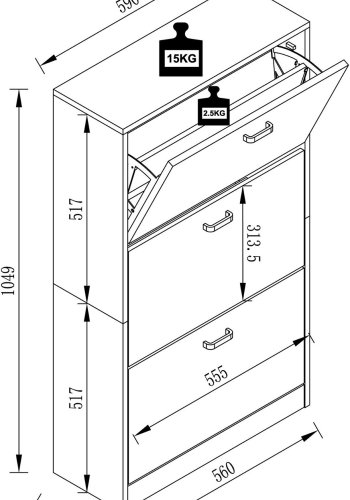 Sipos L skoskap, m. 3 drer - hvitt tre