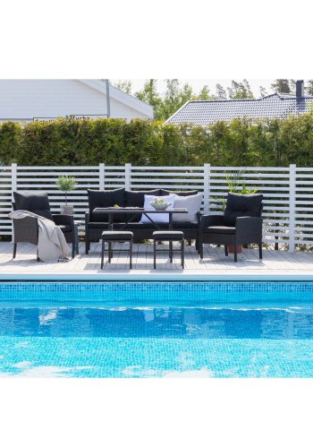 VENTURE DESIGN Knock sofasett - sorte puter og sort glass, polyrattan og stl