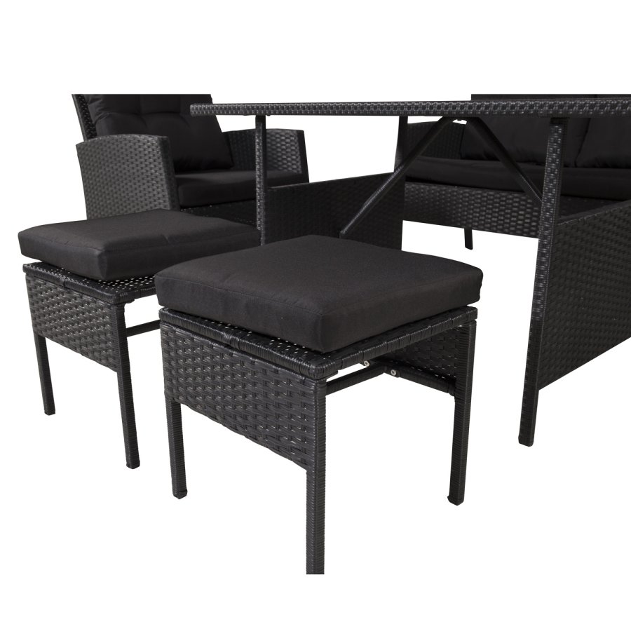 VENTURE DESIGN Knock sofasett - sorte puter og sort glass, polyrattan og stl