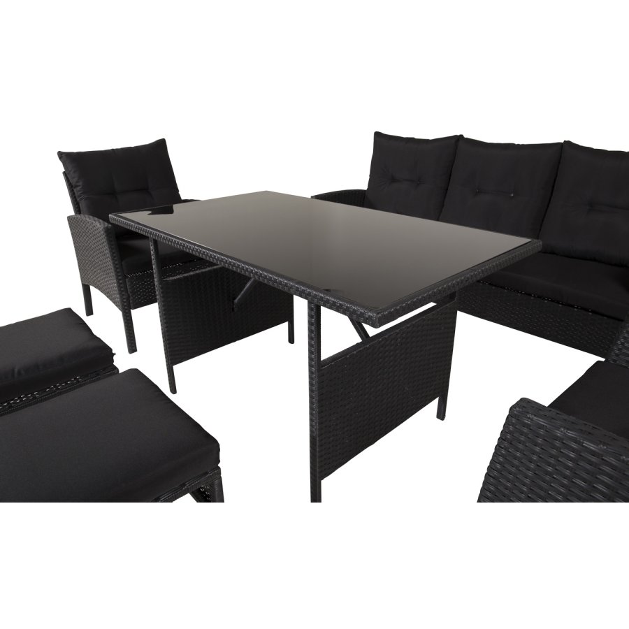 VENTURE DESIGN Knock sofasett - sorte puter og sort glass, polyrattan og stl