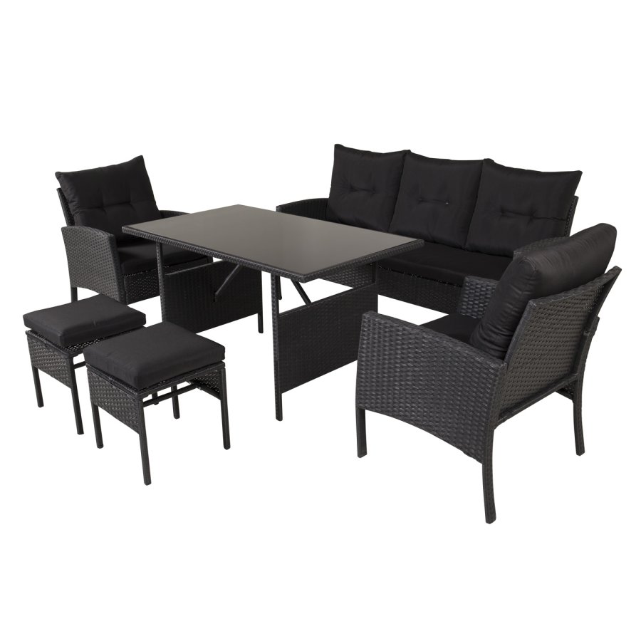 VENTURE DESIGN Knock sofasett - sorte puter og sort glass, polyrattan og stl