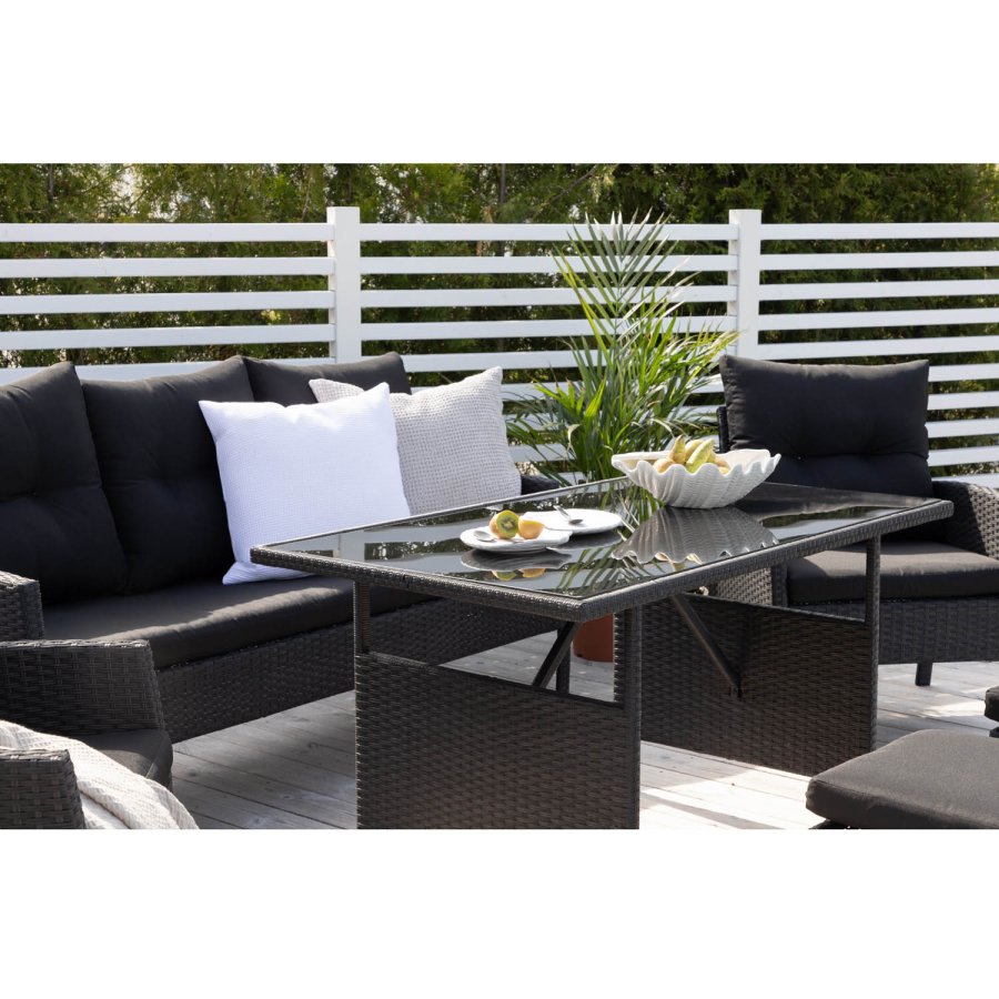 VENTURE DESIGN Knock sofasett - sorte puter og sort glass, polyrattan og stl