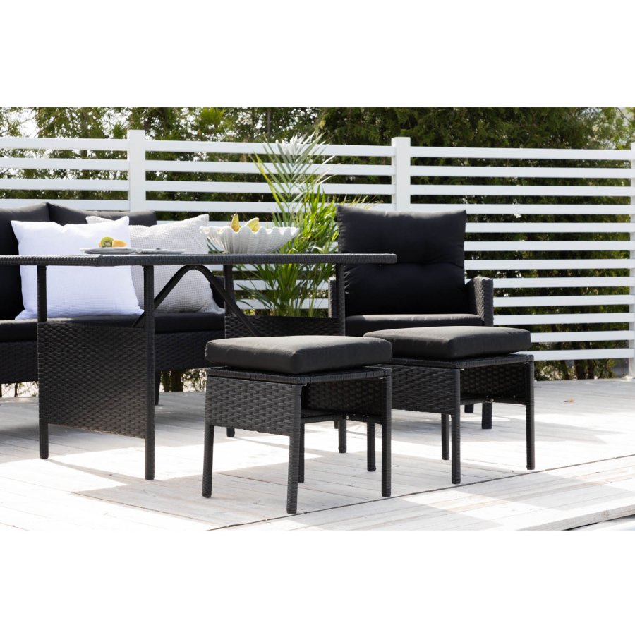 VENTURE DESIGN Knock sofasett - sorte puter og sort glass, polyrattan og stl