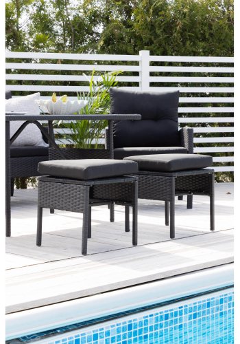 VENTURE DESIGN Knock sofasett - sorte puter og sort glass, polyrattan og stl