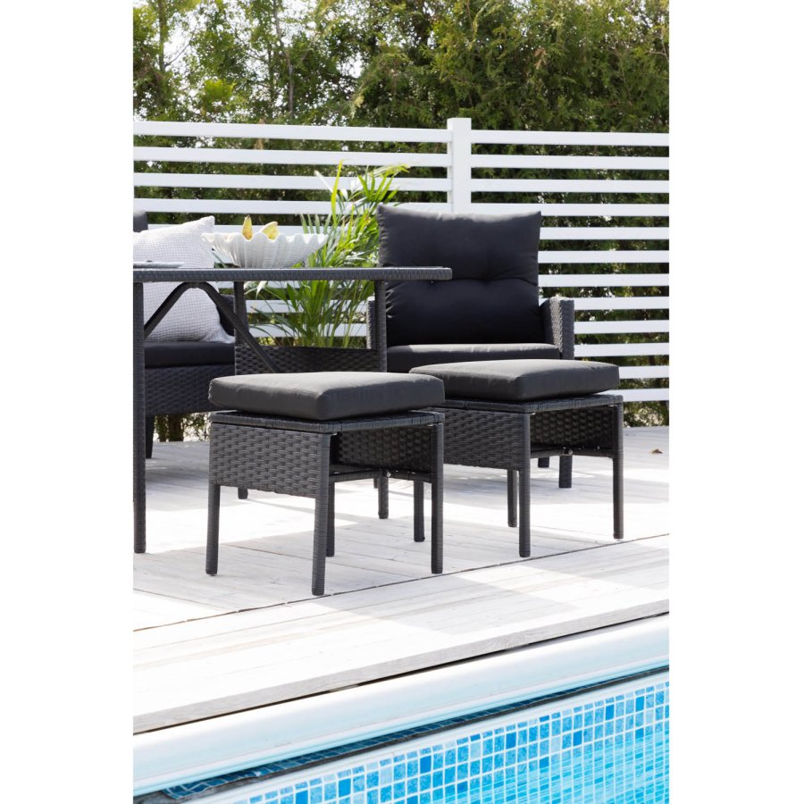 VENTURE DESIGN Knock sofasett - sorte puter og sort glass, polyrattan og stl