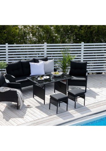 VENTURE DESIGN Knock sofasett - sorte puter og sort glass, polyrattan og stl