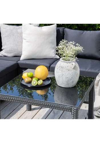 VENTURE DESIGN Kuba modulsofasett - svarte puter og svart glass, polyrattan og stl